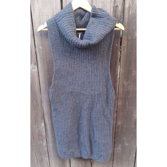 Free People Need It Now Turtleneck Ribbed Wool Sweater Vest‎ with Split Back Xs - Picture 2 of 7